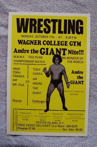 Andre The Giant Wrestling Poster 1975 Wagner College Gym Staten Island Ny