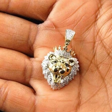 0.50 Ctw Simulated Diamond 14K Yellow Gold Over King Lion Men's Pendant 1.25"