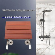 15' Folding Shower Seat Teak Wood Folding Bench Seat Wall Mounted Coated Modern