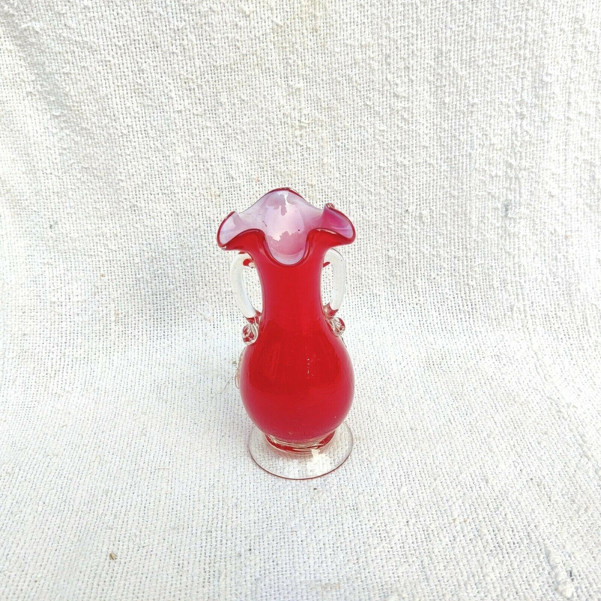 花瓶・フラワースタンド vintage flowerbase Vintage Flower Vase Floral Red White Glass Pontil Mark