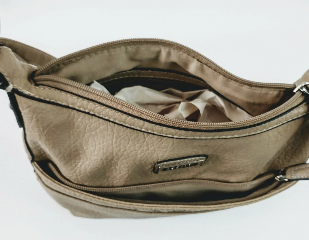 Rosetti Zippered Shoulder Bag Purse RN#73277 Pebbled Faux Leather Stone Tan  | eBay