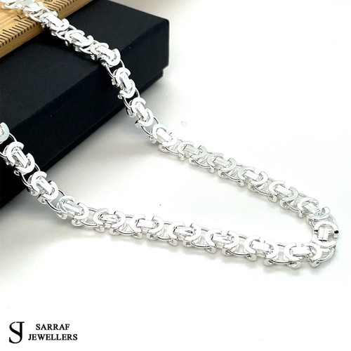 Collana BIZANTINA PIATTA catena argento sterling 925 massiccio uomo donna 5 mm 20 pollici - Foto 8 di 10