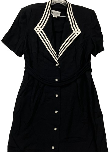S.L. Fashion Black/White Button Front Maxi Dress 16P Classic Belted - Picture 7 of 18