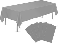 Silver 6 Pack Plastic Table Cloth 54" x 108", Disposable Tablecloths Rectangle T