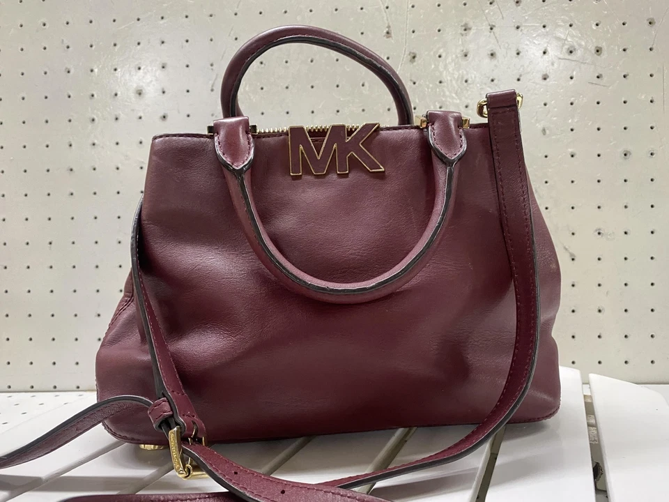 Michael Kors Satchel Womens Burgundy Leather Top Handle Crossbody Bag MK Gold - Image 3 of 4