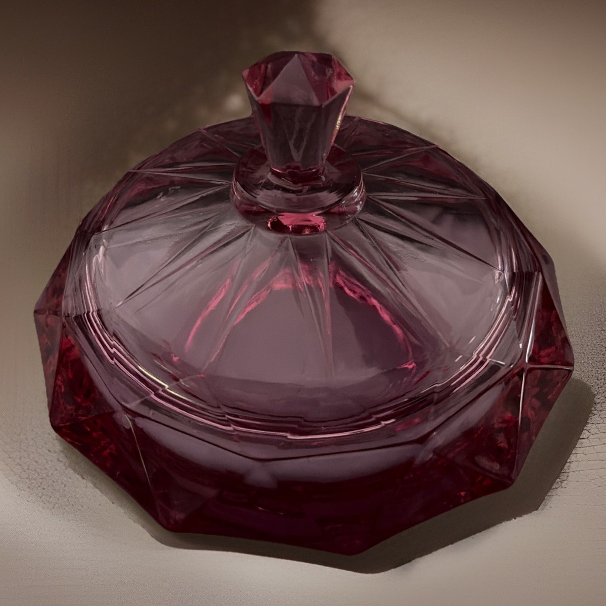 Vintage 1960S Viking Glass HTF Thistle Pink ~ Art Deco Diamond
