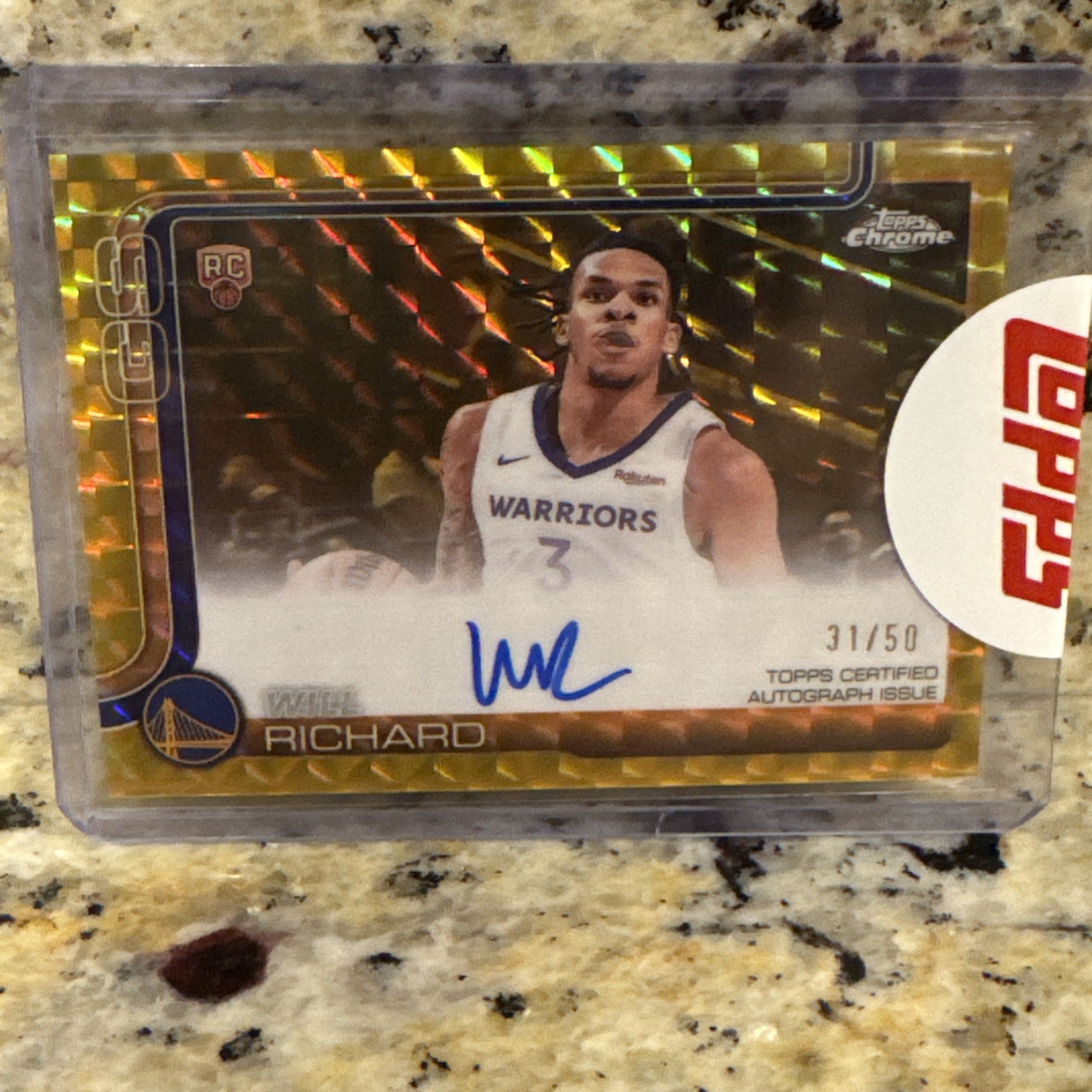 Will Richard Rookie Auto 2025 - 26 Topps Chrome Gold Geometric /50 Warriors RC