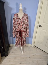 Lauren Conrad Women’s Plus 4X Dress Floral Pleated Faux Wrap Rust Pink 