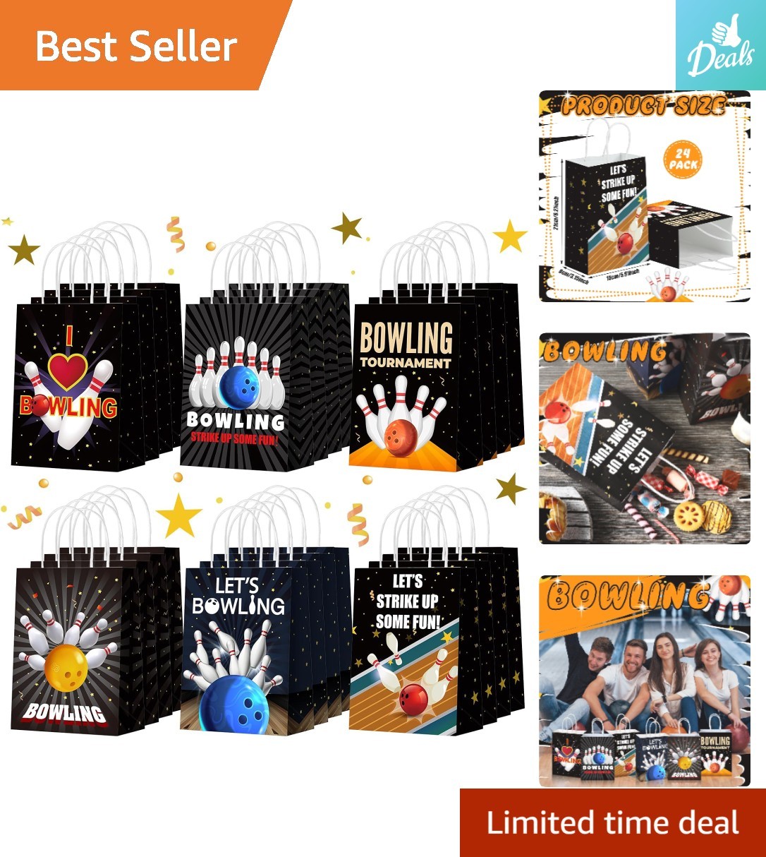 Versatile 24-Pack Bowling Ball Gift Bags - Ideal for Treats 