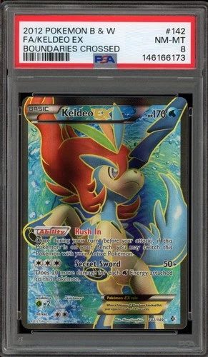 Pokemon Keldeo EX Boundaries Crossed Full Art #142 PSA 8