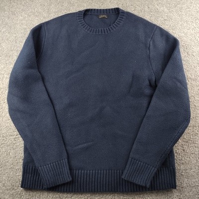 J.Crew Sweater Mens XL Garter Stitch Navy Blue Organic Cotton Heavy EUC