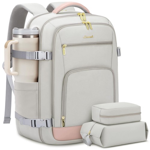 LOVEVOOK Travel Backpack for Women, 40L Carry 40l-17.3 Inch-3pcs, Pink-grey