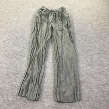 MUJI Pants Womens S Gray 100 Linen Straight Leg Drawstring Elastic Waist Casual