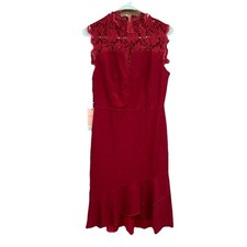 JJ's House Lace Mock Neck Ruffle Hem Party Dress Red Sleeveless Sz M