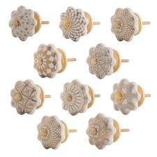 Set pomello mobile elegante bianco oro forma zucca ceramica stampa vintage shabby chic pomello