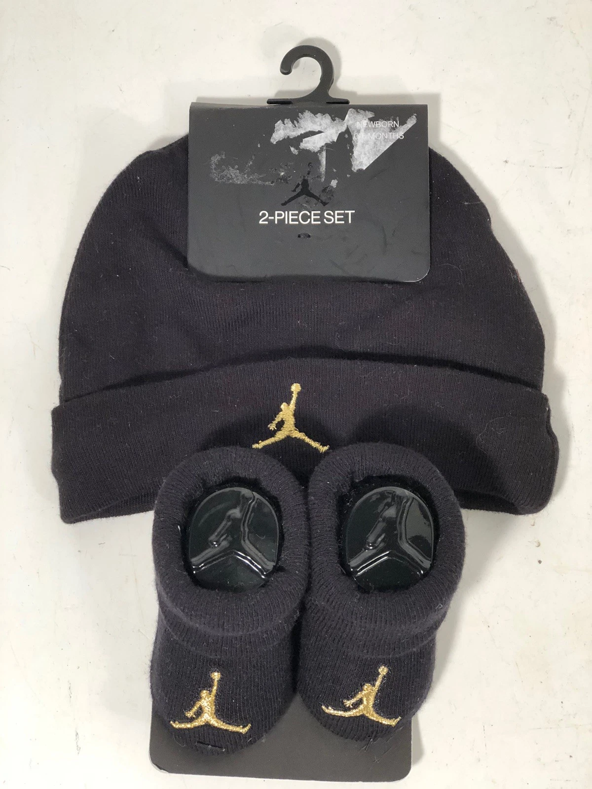 Nike Jordan Infant New Born Baby Hat and Booties Set Black, 0-6 Months