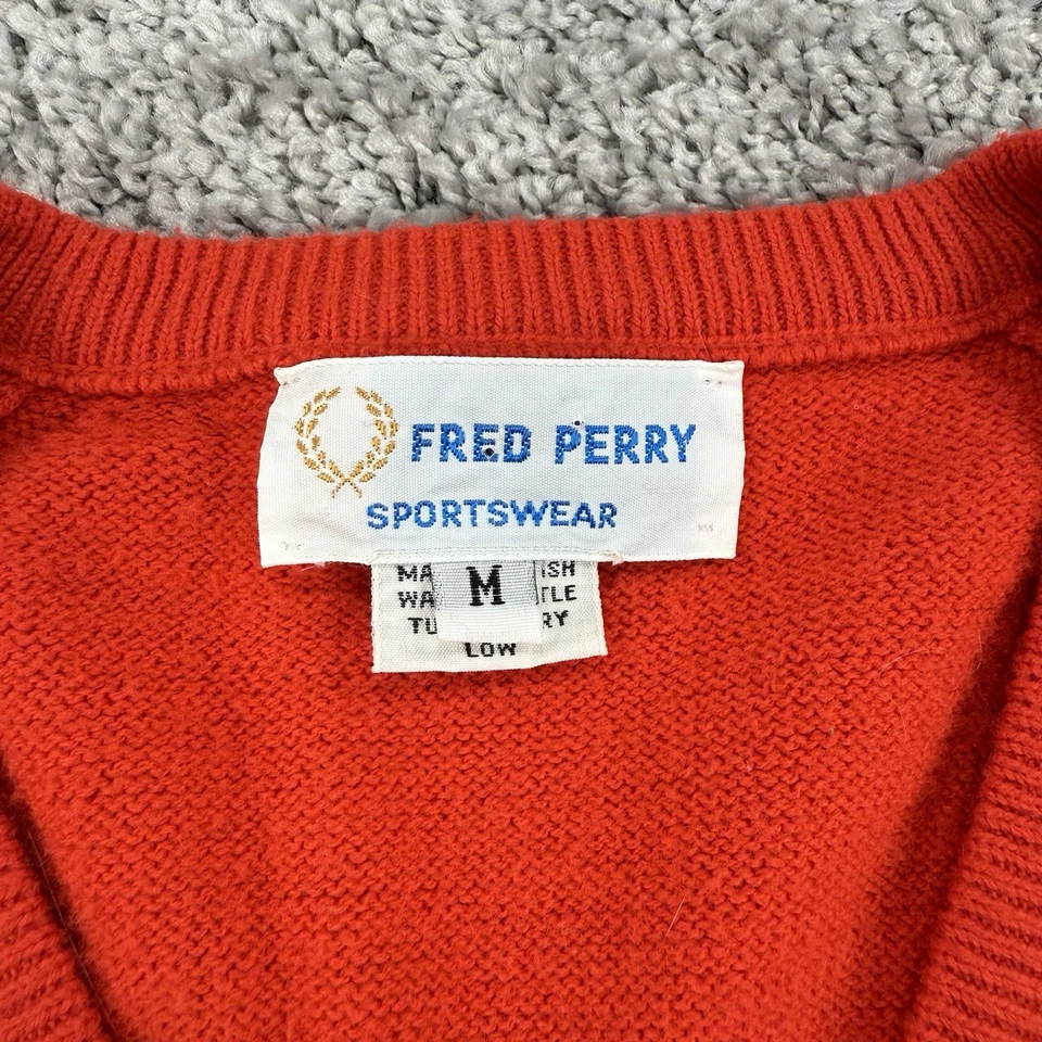 复古 Fred Perry 毛衣 男式 M 红色 Tenniscore Preppy Old Money — 第 2/4 张图片
