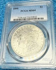 1890 flashy white near gem BU Morgan U.S. silver dollar. PCGS MS64 #nuo842