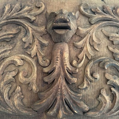 Antique Hand Carved Oak Wood Panels Pair Victorian Renaissance Architectural)