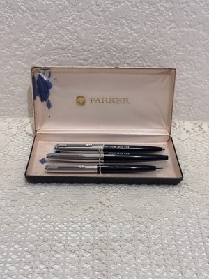 Parker Pen Set 3pc Ballpoint & Pencil Don Janecek Vintage w/ Case As Is