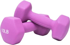 FUXION 10 lb Neoprene Dumbbell Hand Weights, Sets of 2 10LBS, 10lbs Purple 