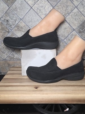 Women's sz 7.5 M Merrell Primo Moc II Black Nubuck Leather Shoes Loafers Slip-On