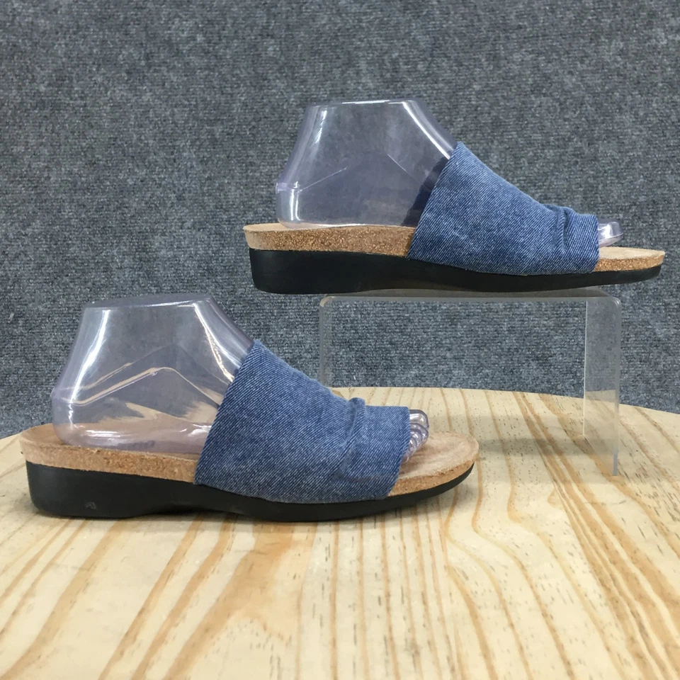 Munro American Sandals Womens 10 Narrow Slide Blue Denim Slip On Casual Wedge - Image 2 of 4