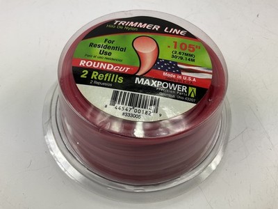 Max Power .105'' Round Cut Trimmer Line, Residential Use, 2 Refills 30 Feet Total