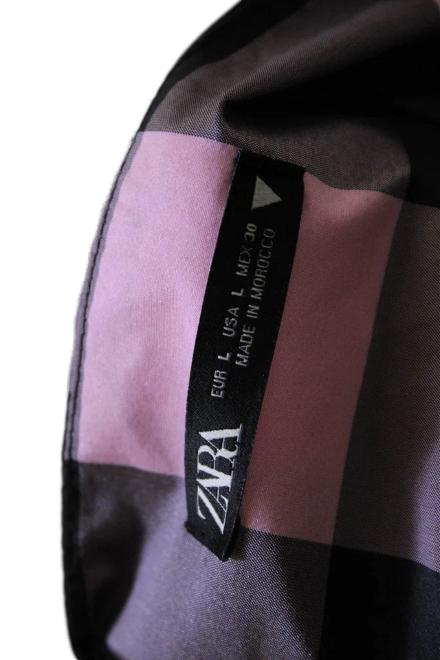 Zara Womens Half Sleeve V Neck Cropped Buffalo Plaid Top Pink Gray Size Large - Image 4 of 4