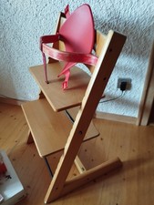  Stokke Hochstuhl + viel Zubehör Buche Tripp Trapp + Bügel Lehne rot shabby chic