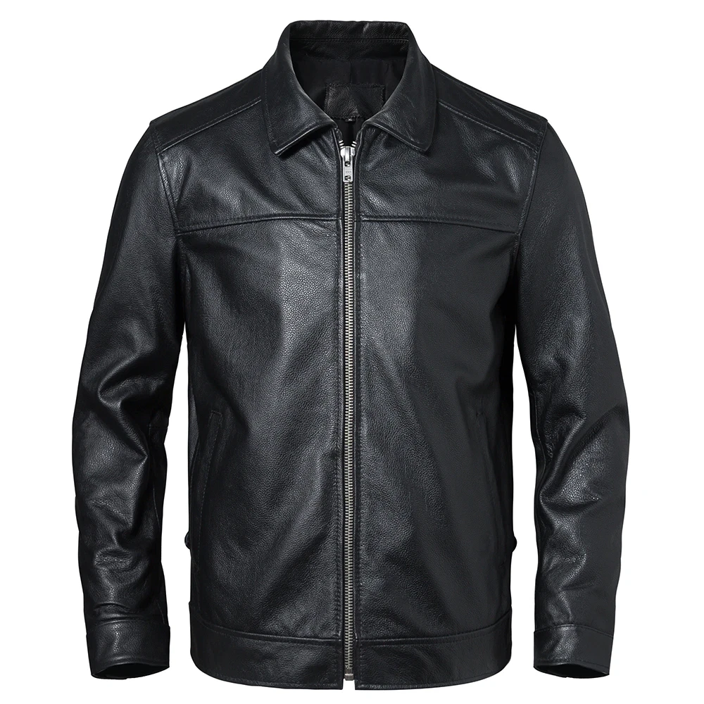 Men's Cowhide Leather Jacket Black Brown Classic Biker Coat Size XS-5XL Vintage