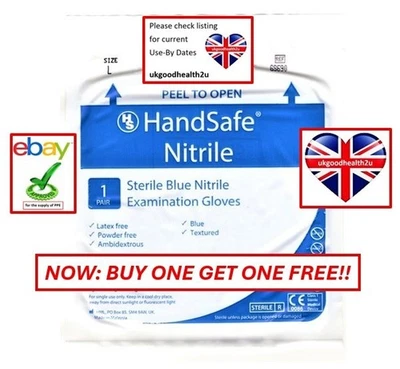 Handsafe Nitrile STERILE Blue Examination Gloves LARGE (2 for 1) *expiry 2026/06