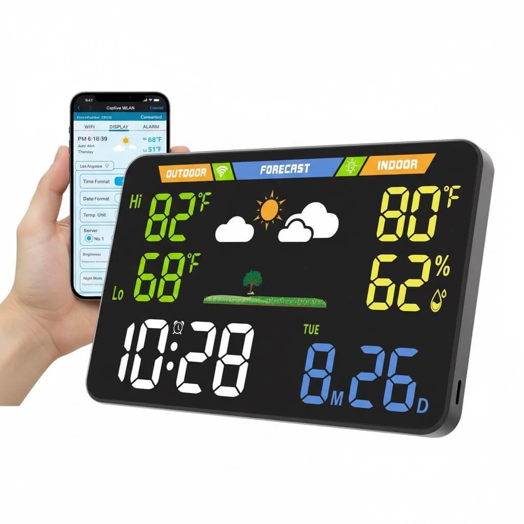 8.5" Led Display | No App Required, Syncs Weather & Cale...