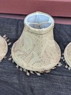 Set of 5 Small Beige Clip on Chandelier Lamp Shades with Beaded Trim — photo 3