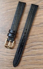 12mm ZRC TEJU LIZARD CALF BLACK WATCH STRAP, GOLD SIGNED BUCKLE, SPRING BARS INC