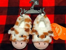 Wonder Nation Fuzzy Cow Slippers Sz 4 Brown White Cute Baby Farm Animal Booties
