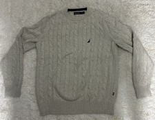 Nautica Cable Knit Sweater Mens S Gray Sweatshirt Crew Neck