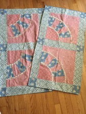 2 Patchwork King pillow shams vintage handmade 21x39" cotton/lace blue