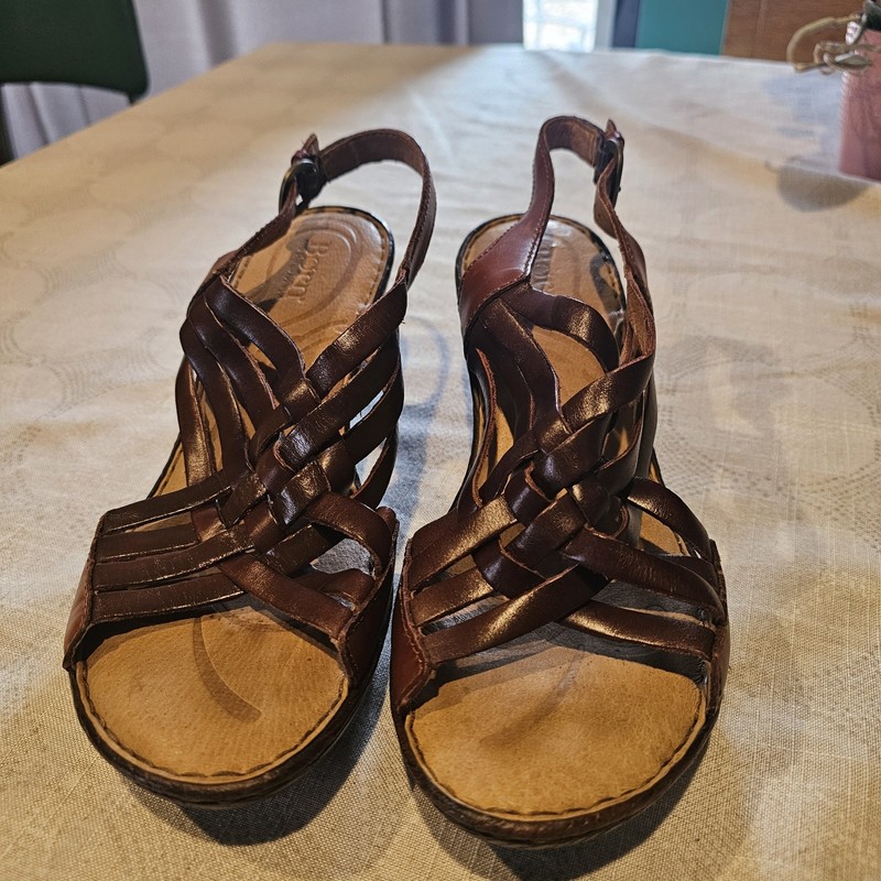 Born Sandals Women Size 9 Woven Brown Leather Open Toe Slingback Heels B20726