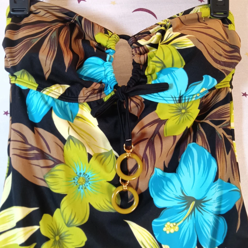 Leilani Swim Women's Sz 8 One Piece Swimsuit Black Green Blue Brown Floral Print - Image 2 of 4