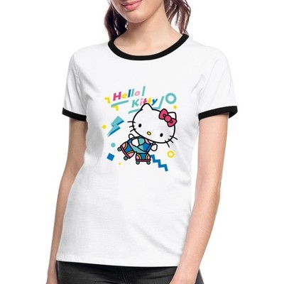 Hello Kitty 90er Stil Mit Rollschuhen Frauen Kontrast T-Shirt