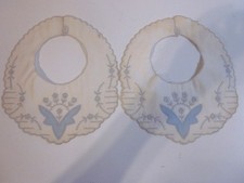 2 Vintage Dziecięca obroża na szelkach Ręcznie robiona haftowana SZARA, niebiesko-biała