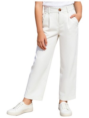 Kids Girls Straight Elastic Waist Dress Pants Soft Trousers Side Pockets Show