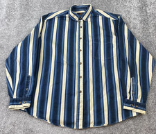 Route 66 Button Up Shirt Men's 2X Long Sleeve Blue Cream Striped Cotton