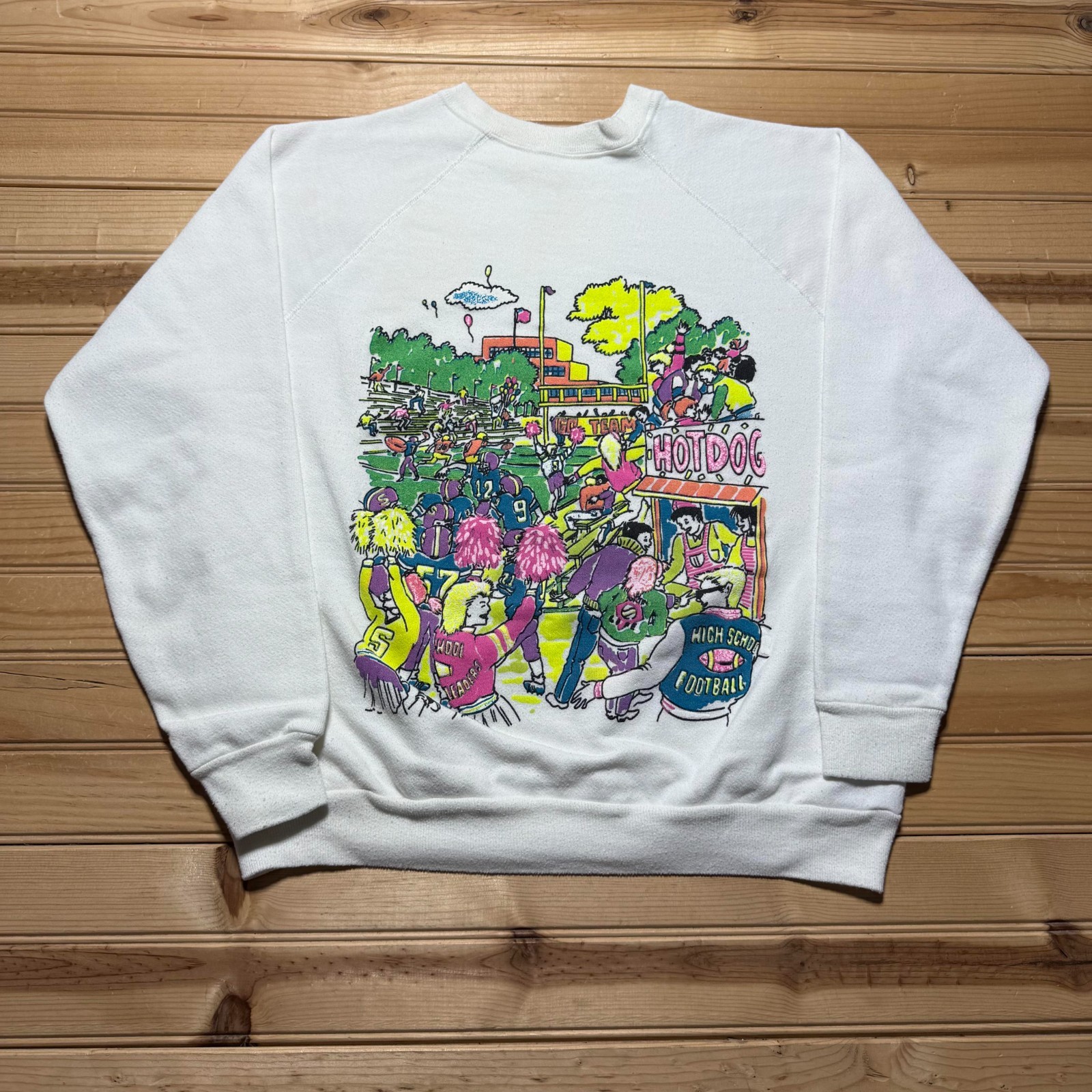 Vintage 80s Cartoon High School Football Game Collegiate Sweatshirt USA - Large