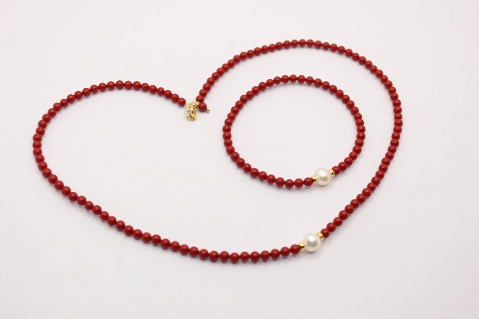 COLLANA BRACCIALE PASTA DI CORALLO ROSSO PERLA COLTIVATA ACQUA DOLCE MM 7 EXPLOI - Immagine 4 di 4