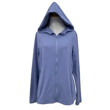 Layer 8 Jacket Womens M Medium Blue Qwick Dry Full Zip Bungee Waist Back Hooded