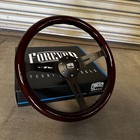 15" (380mm) Black Steering Wheel With Dark Wood Grip and Horn Button - 6 Hole