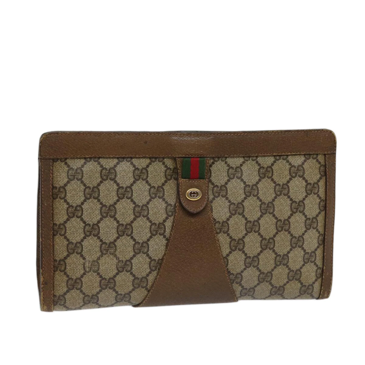 Sac pochette GUCCI GG Supreme Web Sherry Line PVC beige vert 89 01 033 authentique 72043