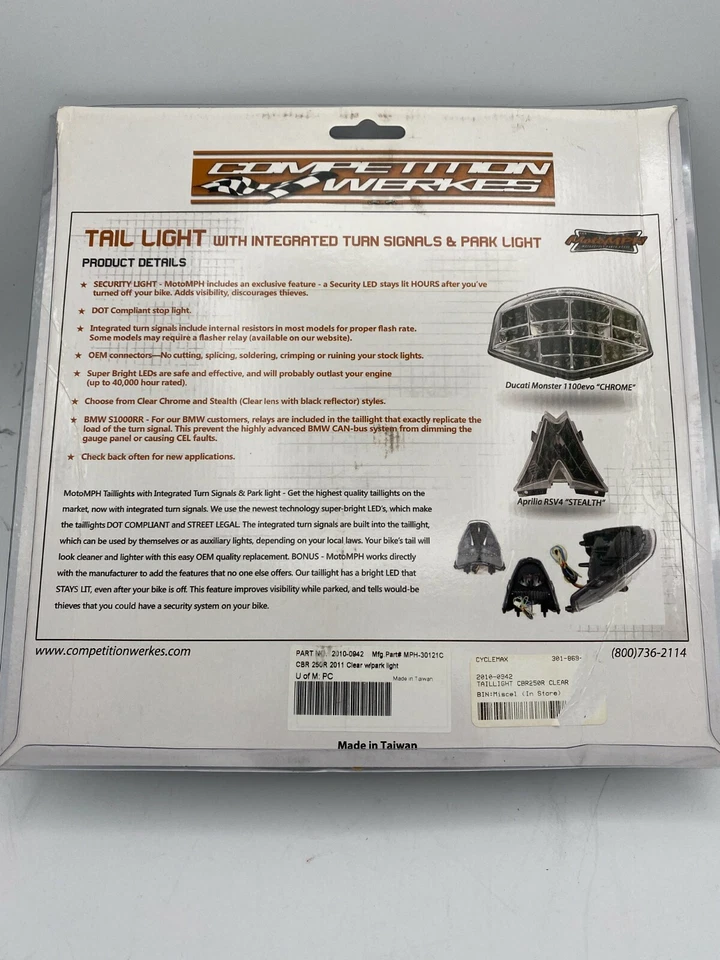 Competition Werkes Integrated Clear Taillights Honda CBR250R CBR300 MPH-30121C  - Image 2 of 3